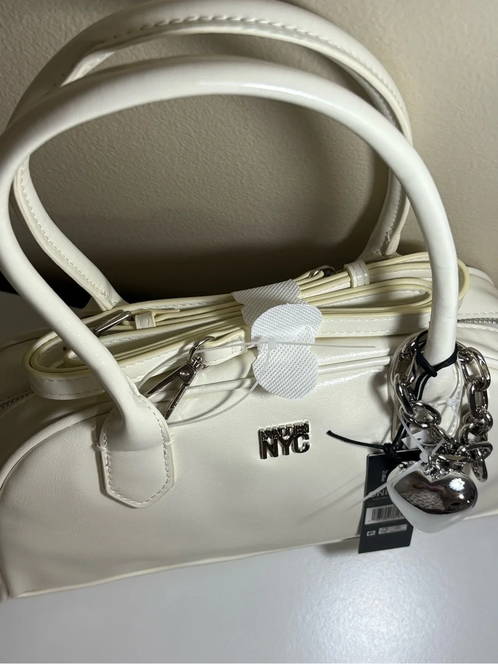 NYC Glossy White Patent Dome Satchel